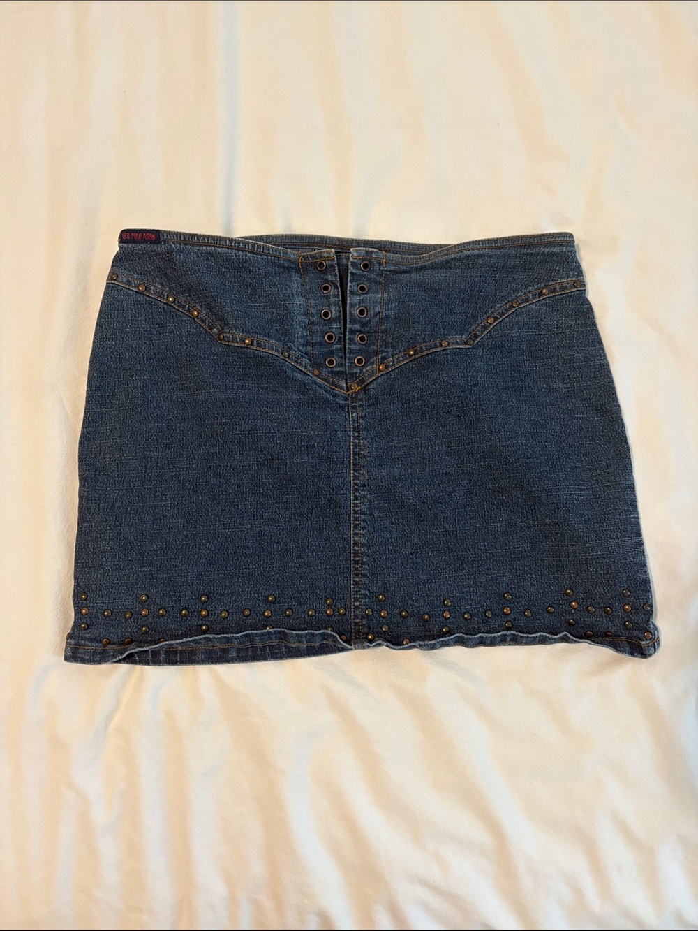 U.S. Polo Assn. Dark Blue Denim Mini Skirt with Stud Accents
